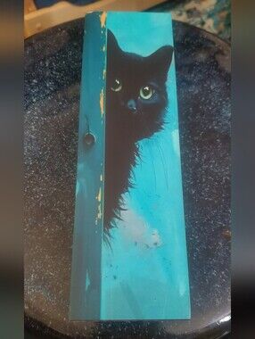 Black Cat Wall Art Plaque in Teal - Unbranded